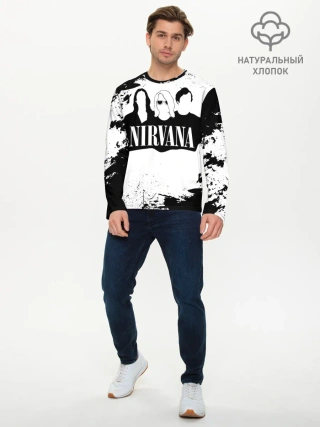 Мужской лонгслив базовый / Нирвана Рок Группа Гранж ЧБ | Nirvana