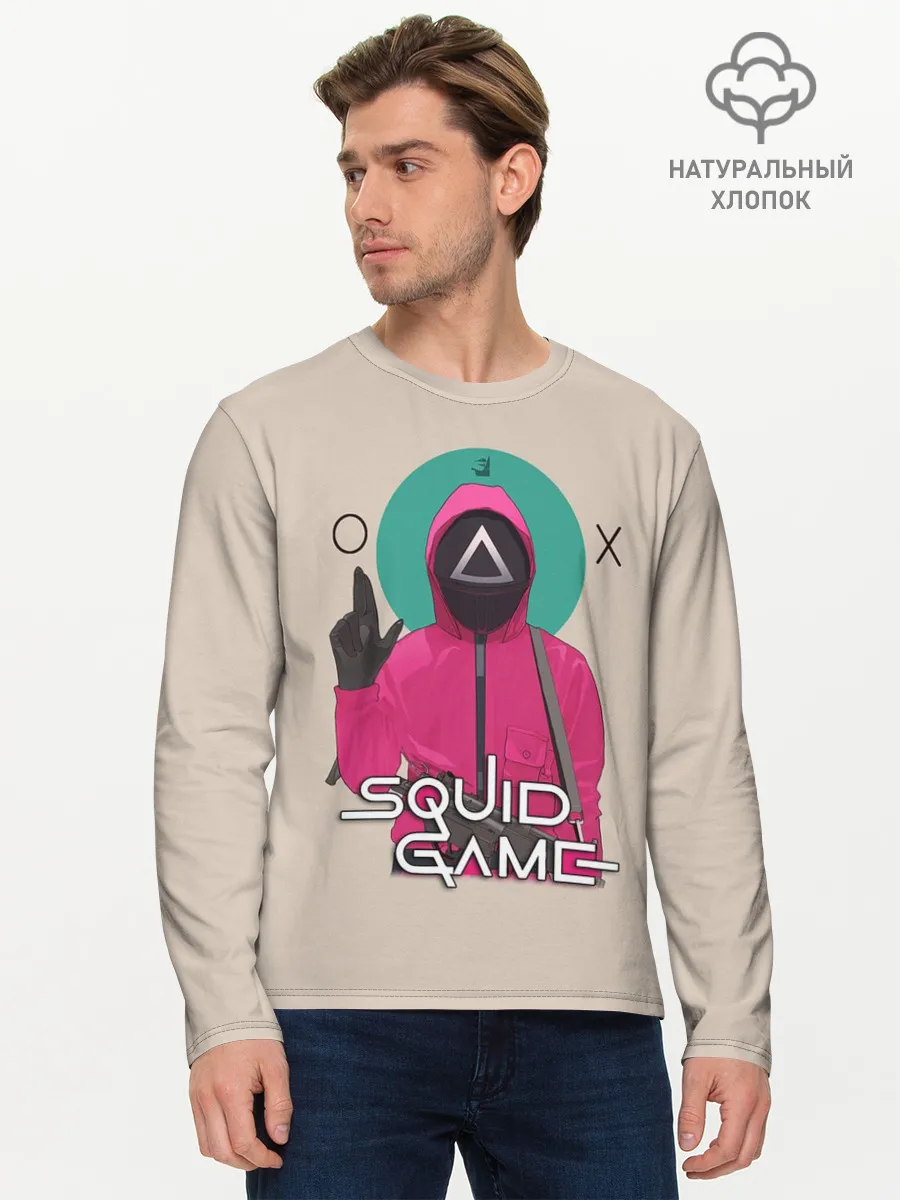 Мужской лонгслив базовый / Squid game - Игра в кальмара треугольник
