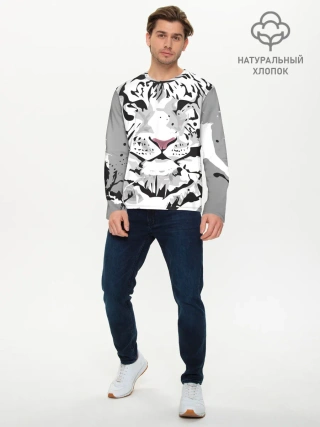 Мужской лонгслив базовый / Белый снежный тигр