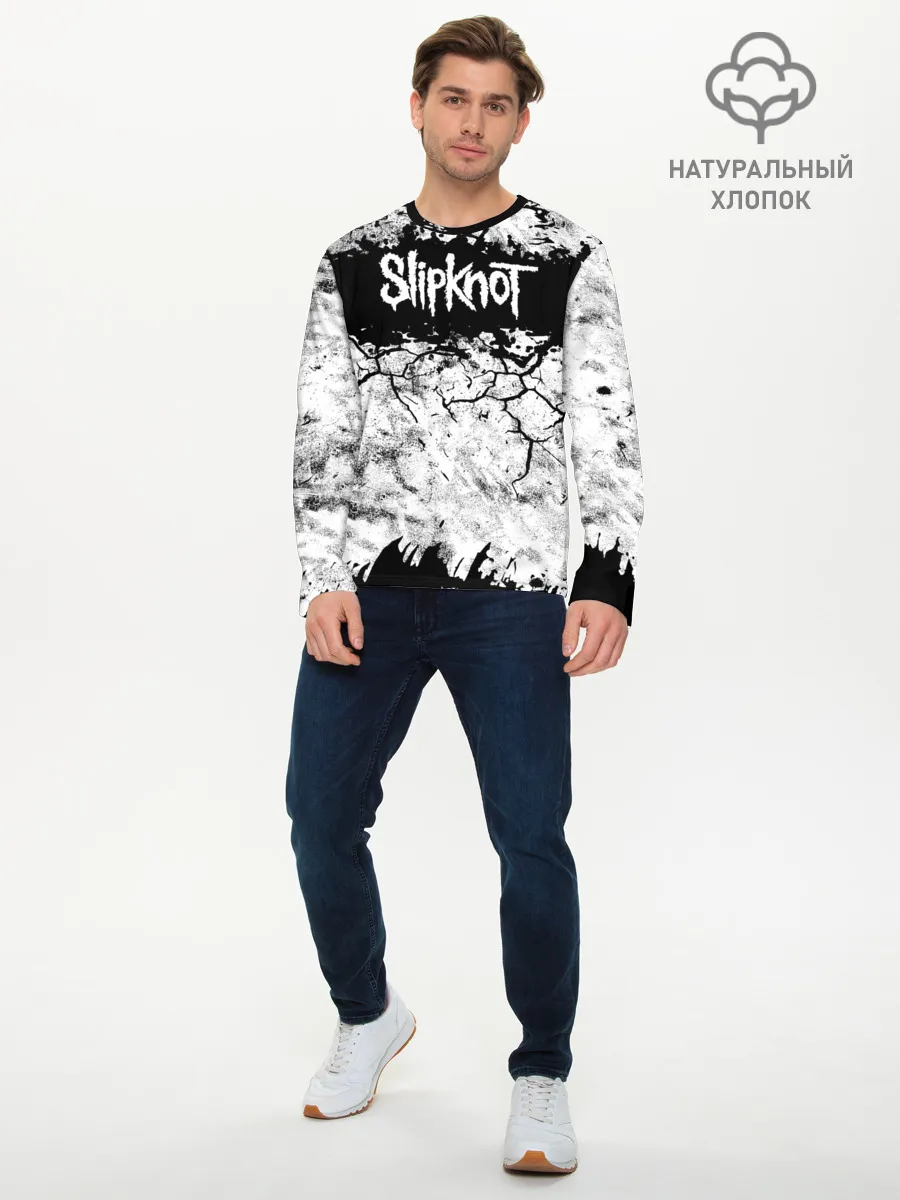 Мужской лонгслив базовый / Надпись Слипкнот Рок Группа ЧБ | Slipknot