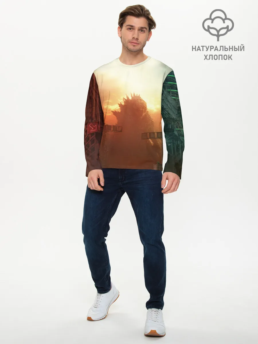 Мужской лонгслив базовый / ГОДЗИЛЛА РАЗРУШАЕТ ГОРОД