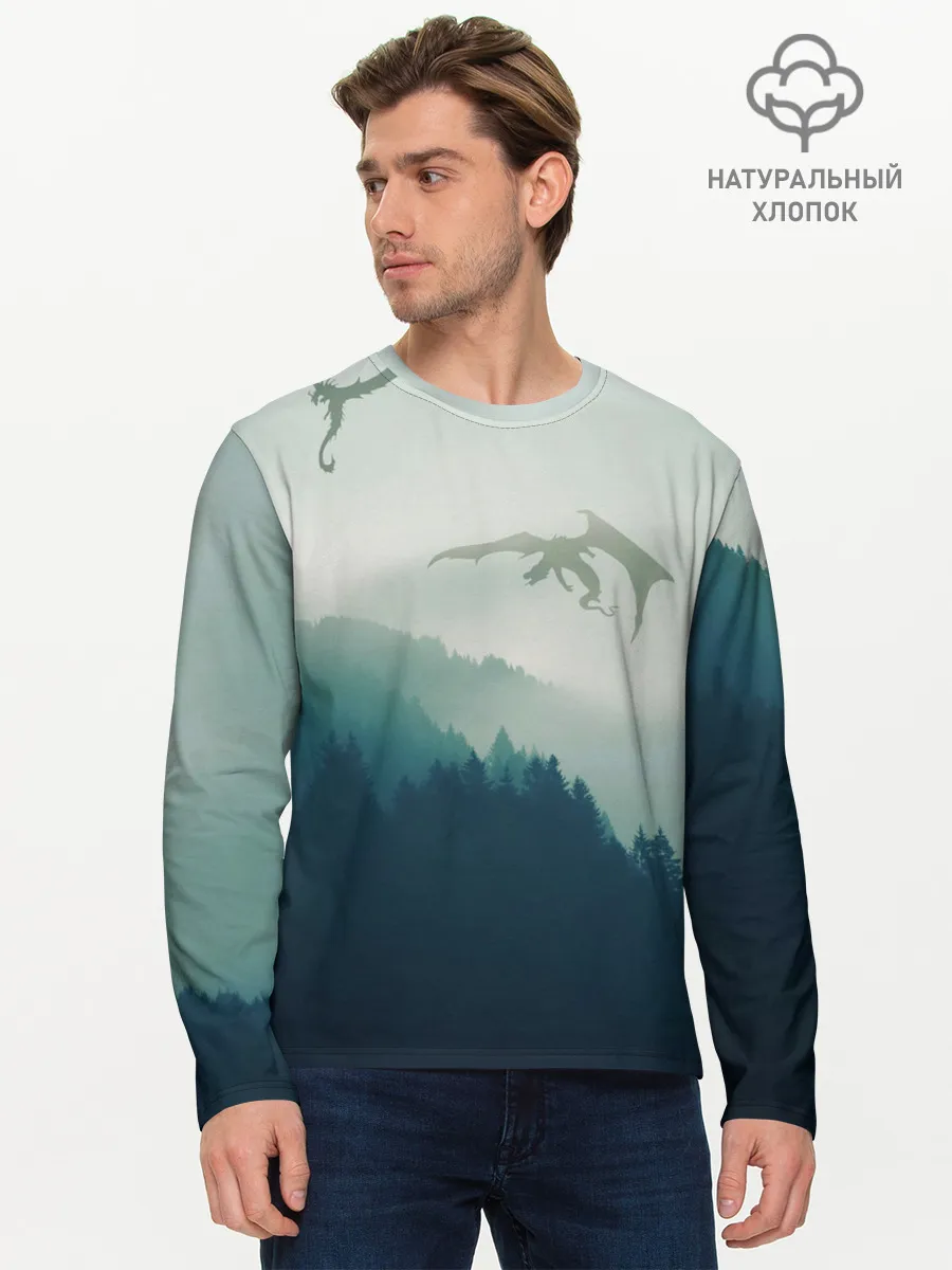 Мужской лонгслив базовый / ДРАКОНЫ НАД ЛЕСОМ / DRAGON