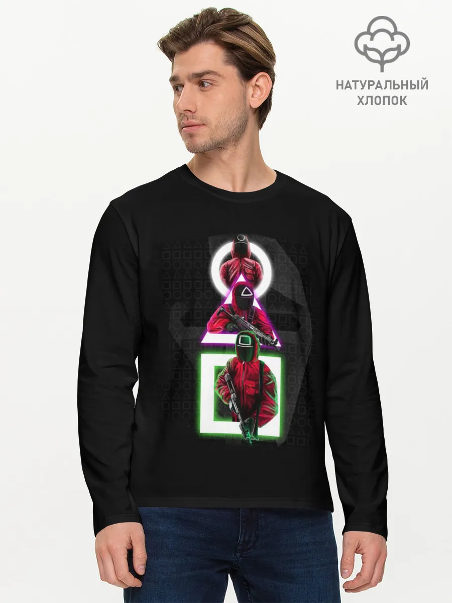 Мужской лонгслив базовый / ИГРА В КАЛЬМАРА | ПЕРСОНАЖИ В МАСКАХ