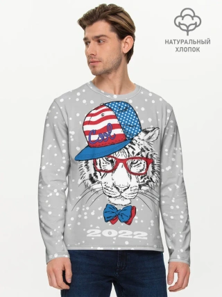 Мужской лонгслив базовый / Крутой белый тигр