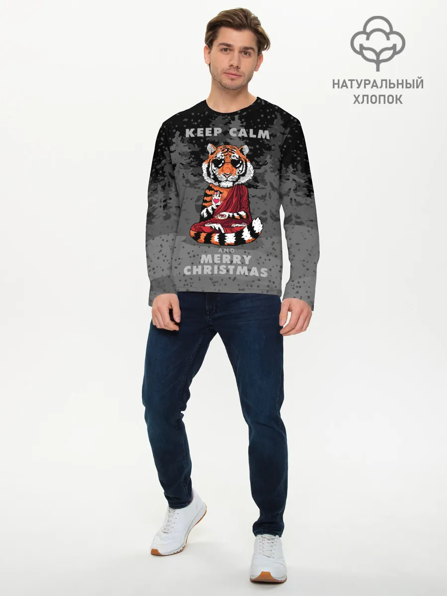 Мужской лонгслив базовый / Keep calm and Merry Christmas