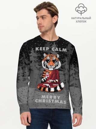 Мужской лонгслив базовый / Keep calm and Merry Christmas