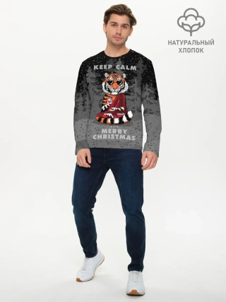 Мужской лонгслив базовый / Keep calm and Merry Christmas