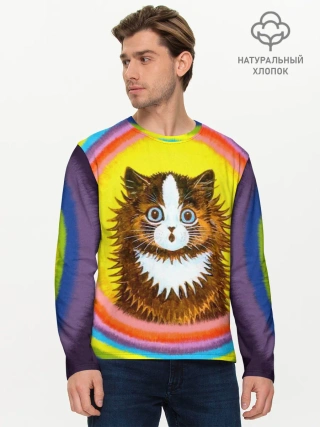 Мужской лонгслив базовый / Радужный кот Луиса Уэйна