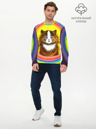 Мужской лонгслив базовый / Радужный кот Луиса Уэйна
