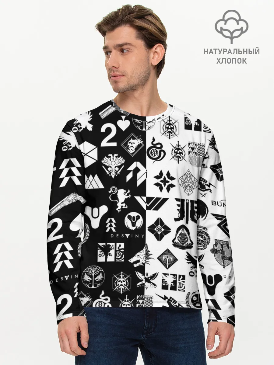 Мужской лонгслив базовый / DESTINY LOGOBOMBING ЧЁРНО БЕЛОЕ