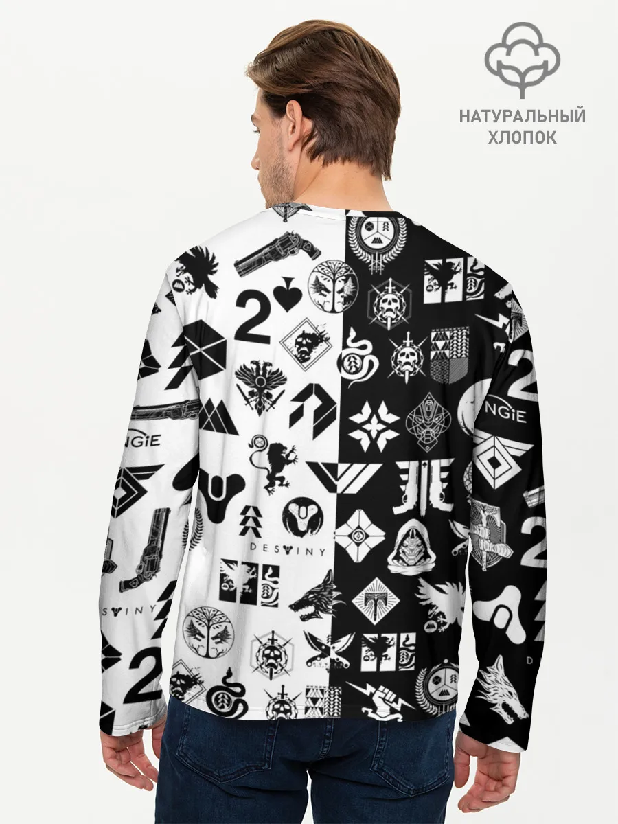 Мужской лонгслив базовый / DESTINY LOGOBOMBING ЧЁРНО БЕЛОЕ