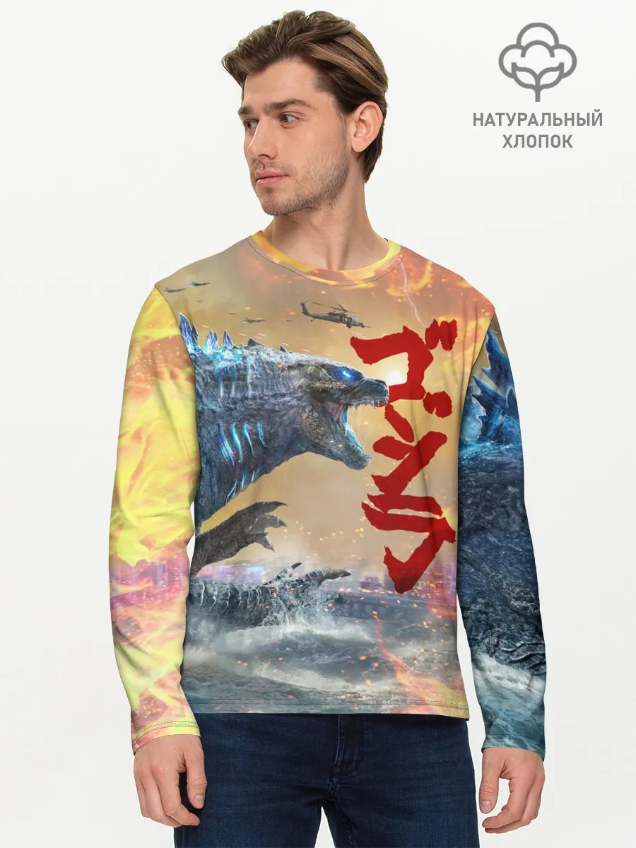 Мужской лонгслив базовый / ГОДЗИЛЛА АТАКУЕТ!