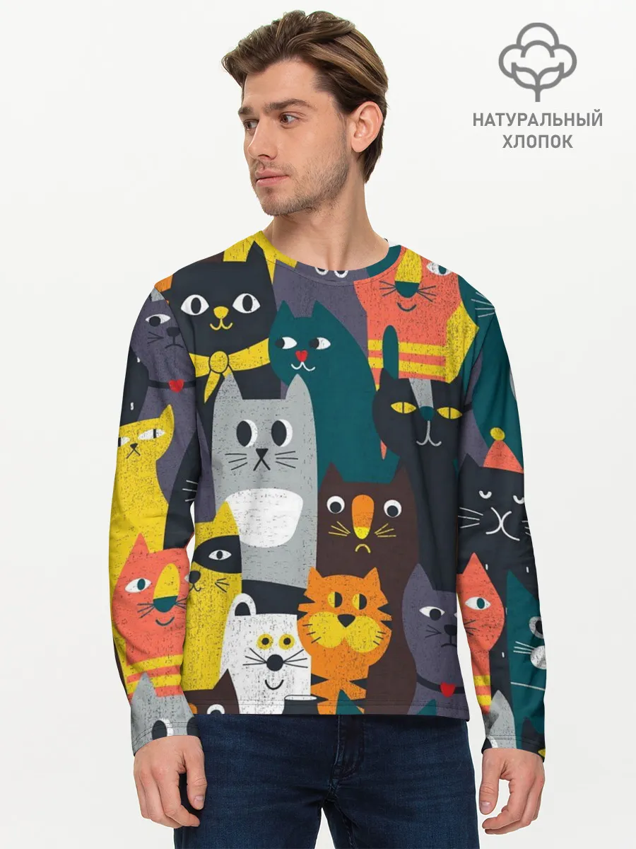 Мужской лонгслив базовый / крутые коты