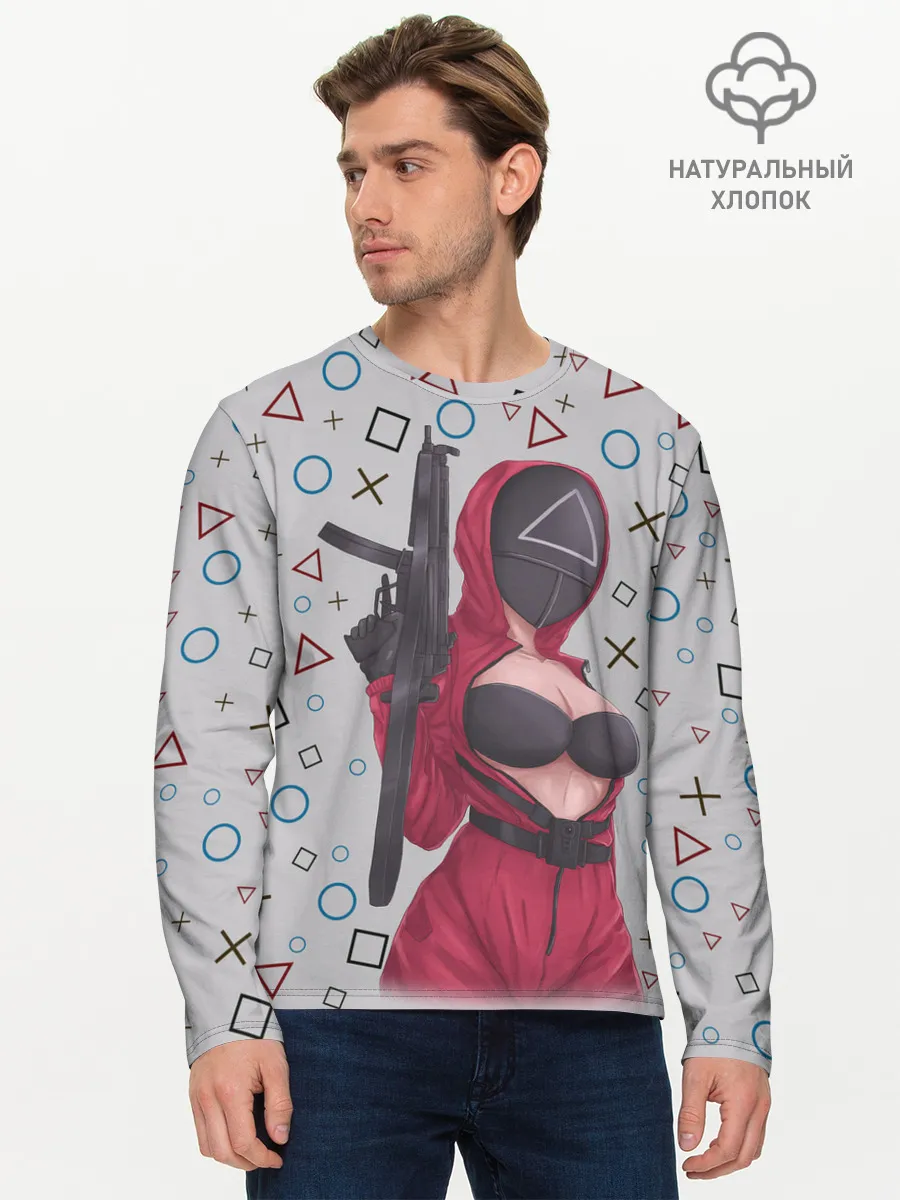 Мужской лонгслив базовый / ОПАСНЫЙ ТРЕУГОЛЬНИК | ИГРА В КАЛЬМАРА