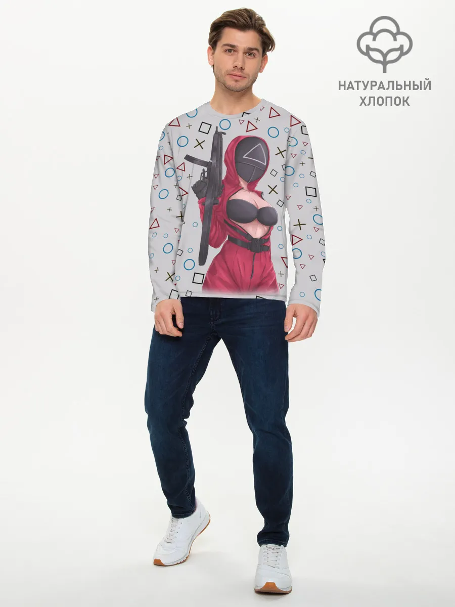 Мужской лонгслив базовый / ОПАСНЫЙ ТРЕУГОЛЬНИК | ИГРА В КАЛЬМАРА