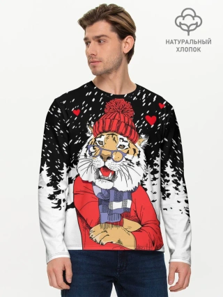 Мужской лонгслив базовый / Тигр в красном