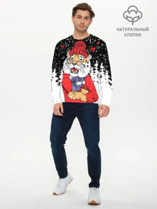 Мужской лонгслив базовый / Тигр в красном