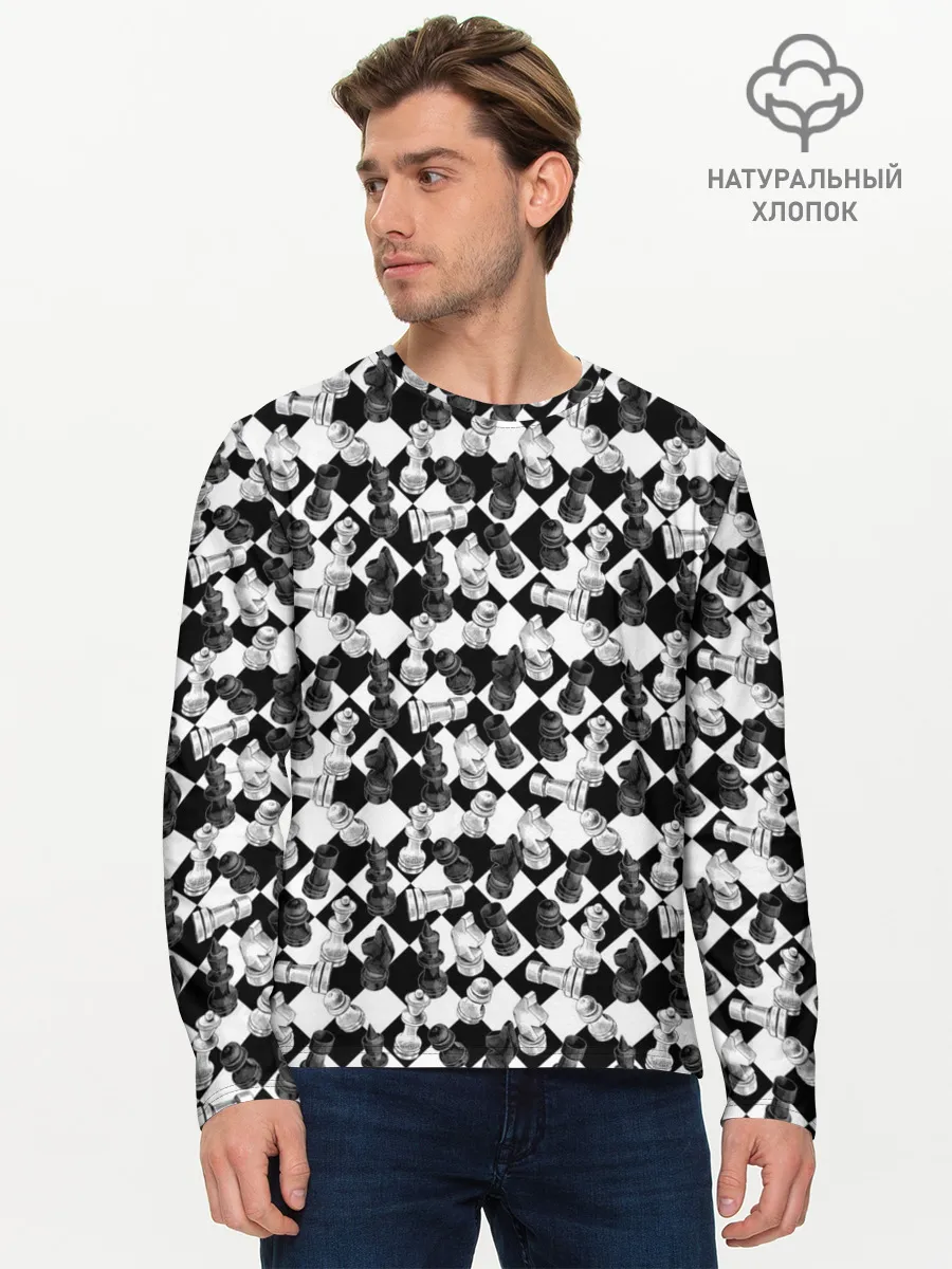 Мужской лонгслив базовый / Шахматы на шахматной доске