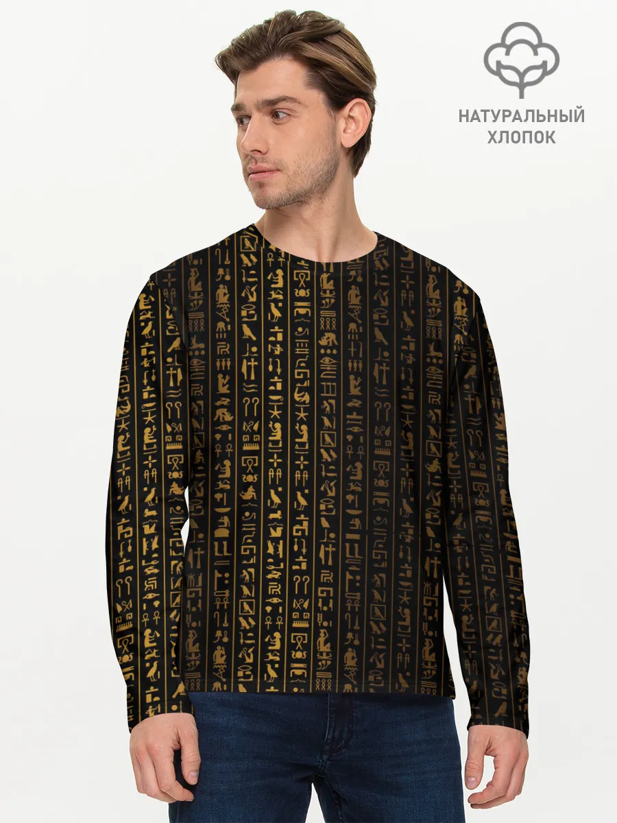 Мужской лонгслив базовый / ЕГИПЕТСКИЕ ИЕРОГЛИФЫ ЗОЛОТОМ