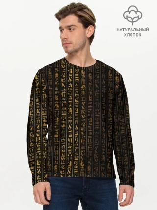 Мужской лонгслив базовый / ЕГИПЕТСКИЕ ИЕРОГЛИФЫ ЗОЛОТОМ