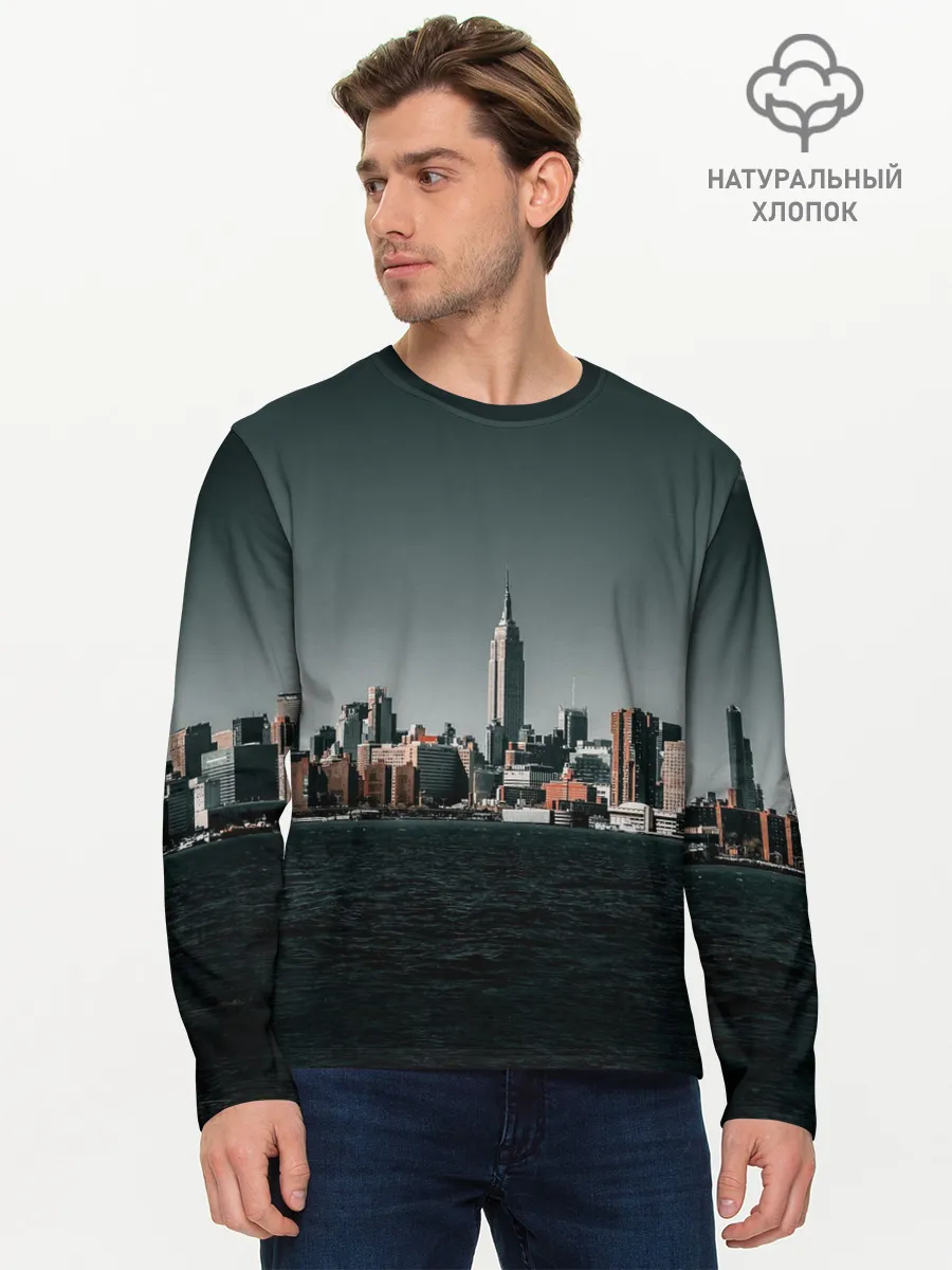 Мужской лонгслив базовый / Вид на Нью Йорк
