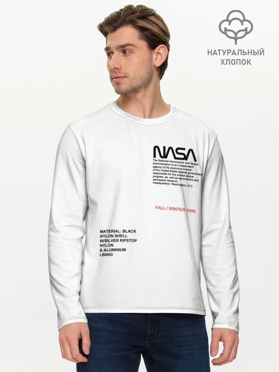 Мужской лонгслив базовый / NASA БЕЛАЯ ФОРМА | НАСА WHITE UNIFORM