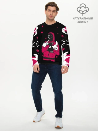 Мужской лонгслив базовый / Игра в кальмара x Кот,