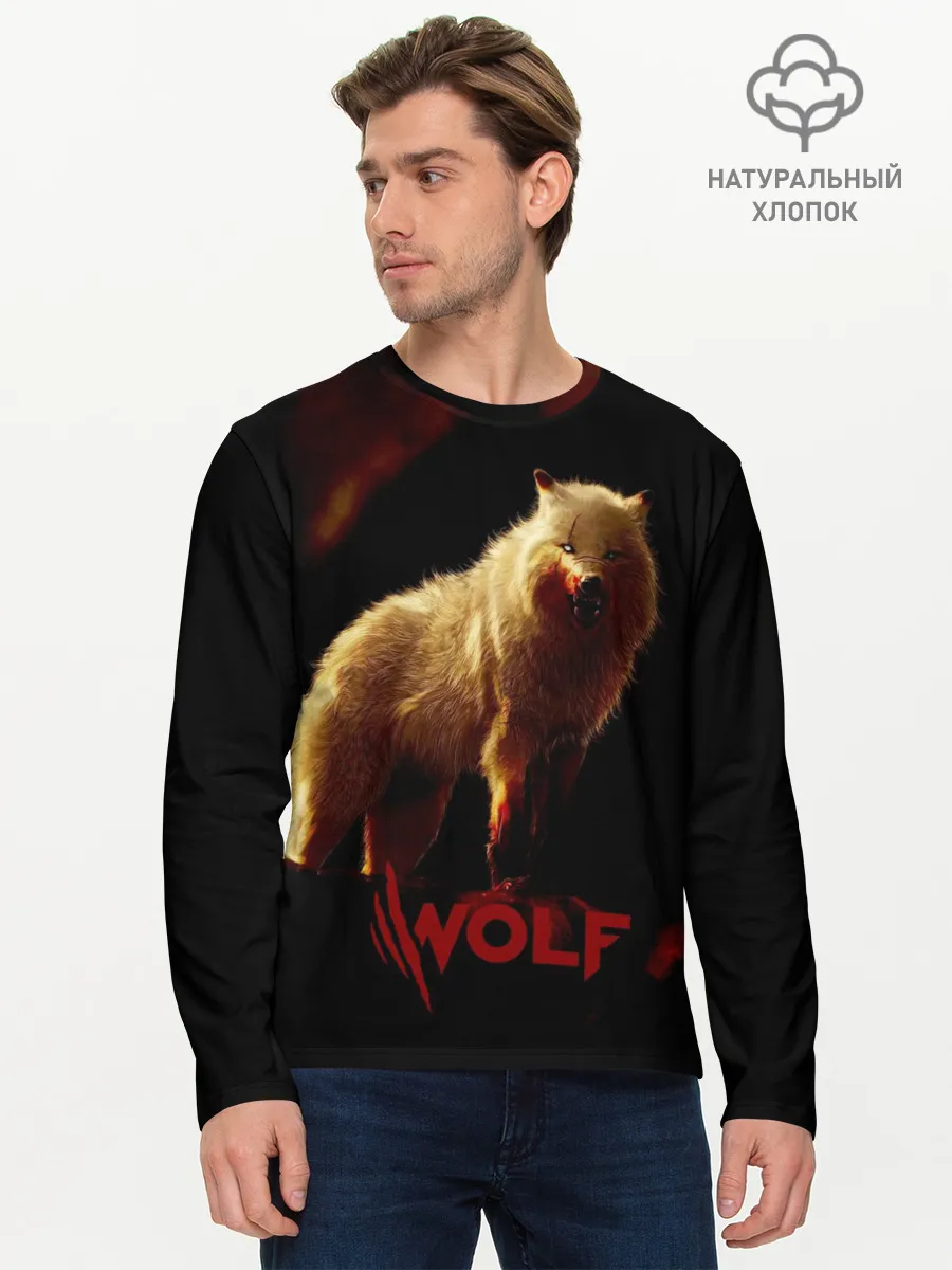 Мужской лонгслив базовый / Красный волк.