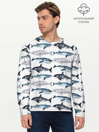 Мужской лонгслив базовый / принт с китами