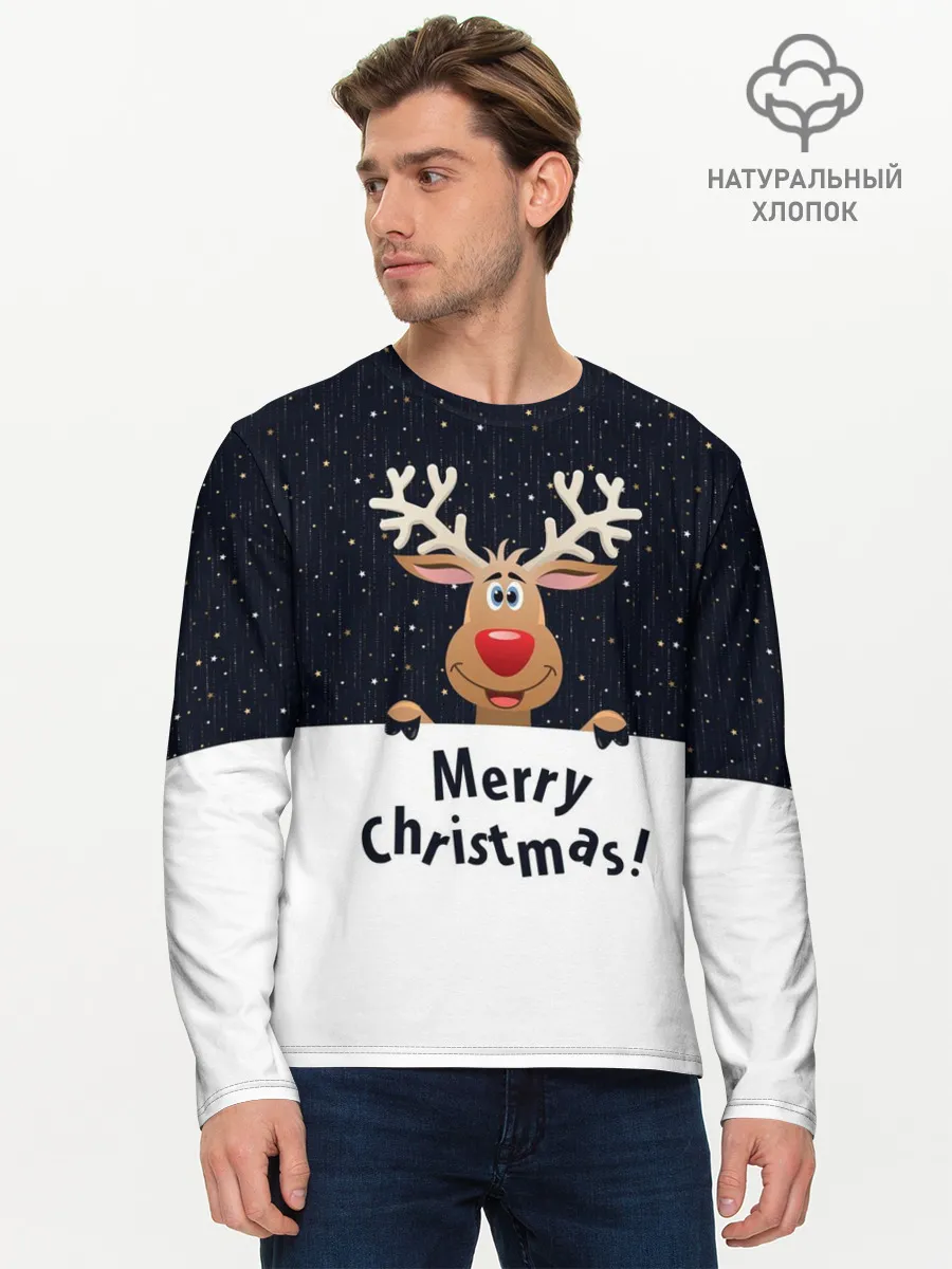 Мужской лонгслив базовый / Новогодний Оленёнок Рудольф