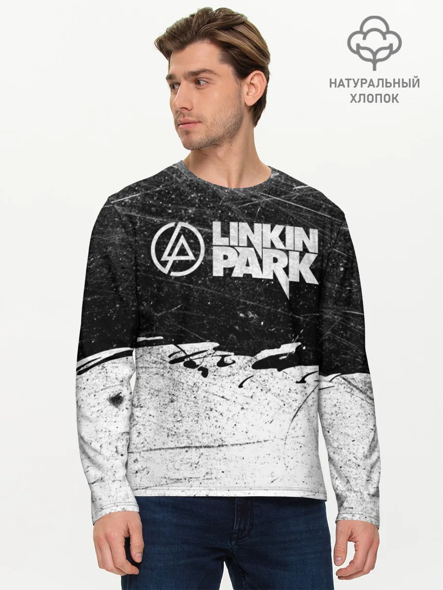 Мужской лонгслив базовый / Линкин Парк Лого Рок ЧБ | Linkin Park Rock