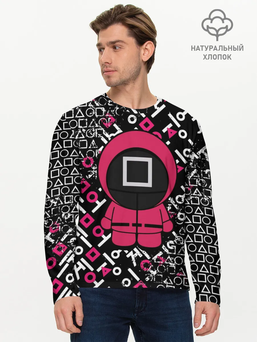 Мужской лонгслив базовый / ИГРА В КАЛЬМАРА СТРАЖ КВАДРАТ | SQUID GAME