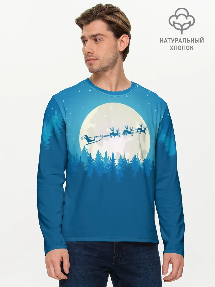 Мужской лонгслив базовый / Санта с Оленями