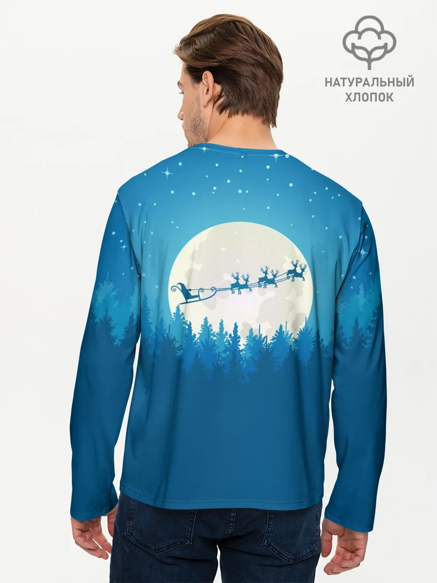Мужской лонгслив базовый / Санта с Оленями