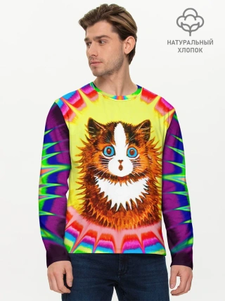 Мужской лонгслив базовый / Psychedelic Rainbow Cat