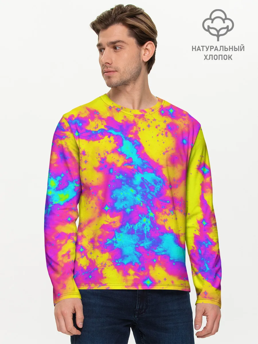 Мужской лонгслив базовый / Яркая абстракция космических красок