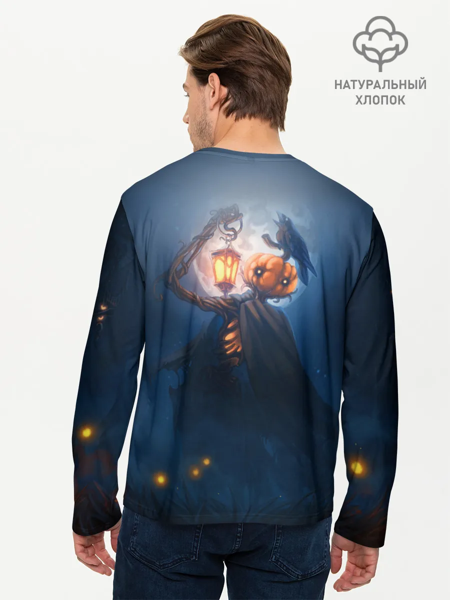 Мужской лонгслив базовый / ТЫКВИННЫЙ МОНСТР В ТУМАНЕ / ХЕЛЛОУИН