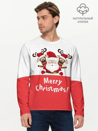 Мужской лонгслив базовый / Санта с 2 Оленями