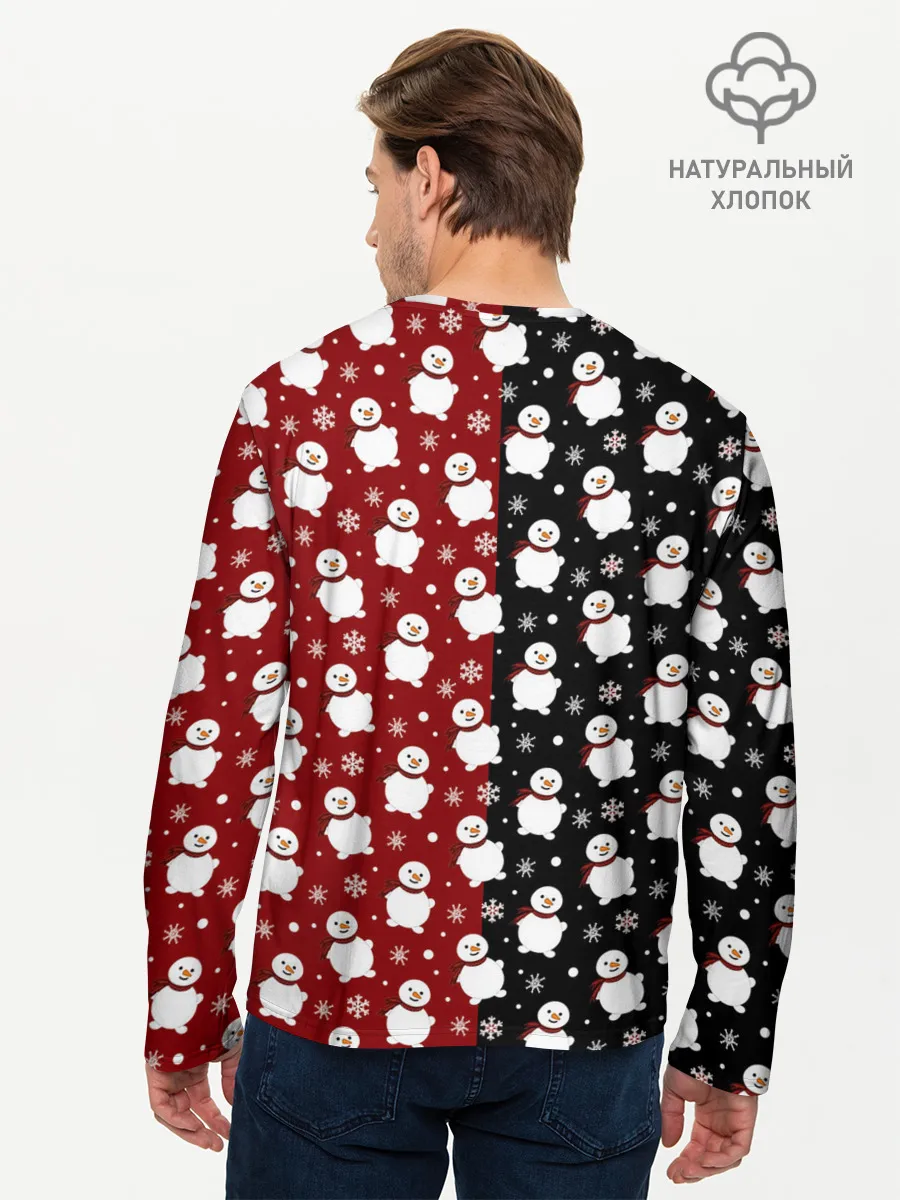 Мужской лонгслив базовый / Снеговики, снежинки и снег