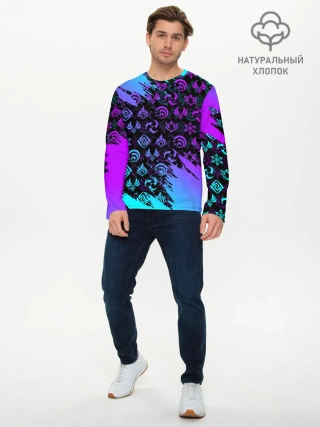 Мужской лонгслив базовый / GENSHIN NEON PATTERN SYMBOL / НЕОН ЭМБЛЕМЫ