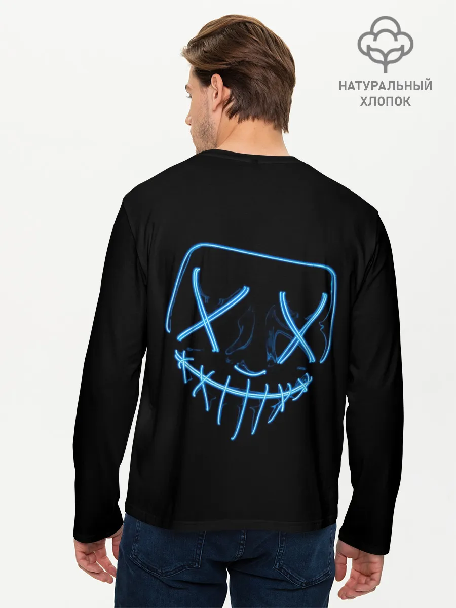 Мужской лонгслив базовый / Неоновая маска Хэллоуина