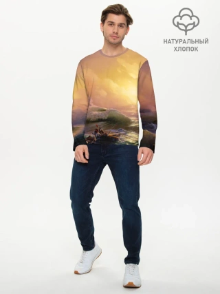 Мужской лонгслив базовый / Шторм в море девятый вал