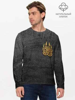 Мужской лонгслив базовый / Волчий отпечаток золотом | Символ Велеса