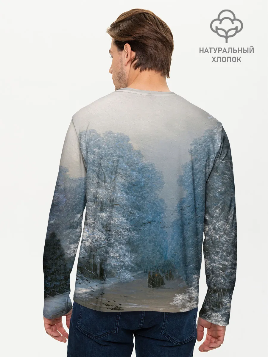 Мужской лонгслив базовый / Зимний пейзаж картина маслом