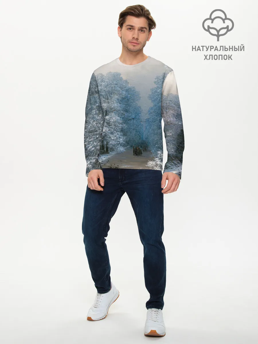 Мужской лонгслив базовый / Зимний пейзаж картина маслом