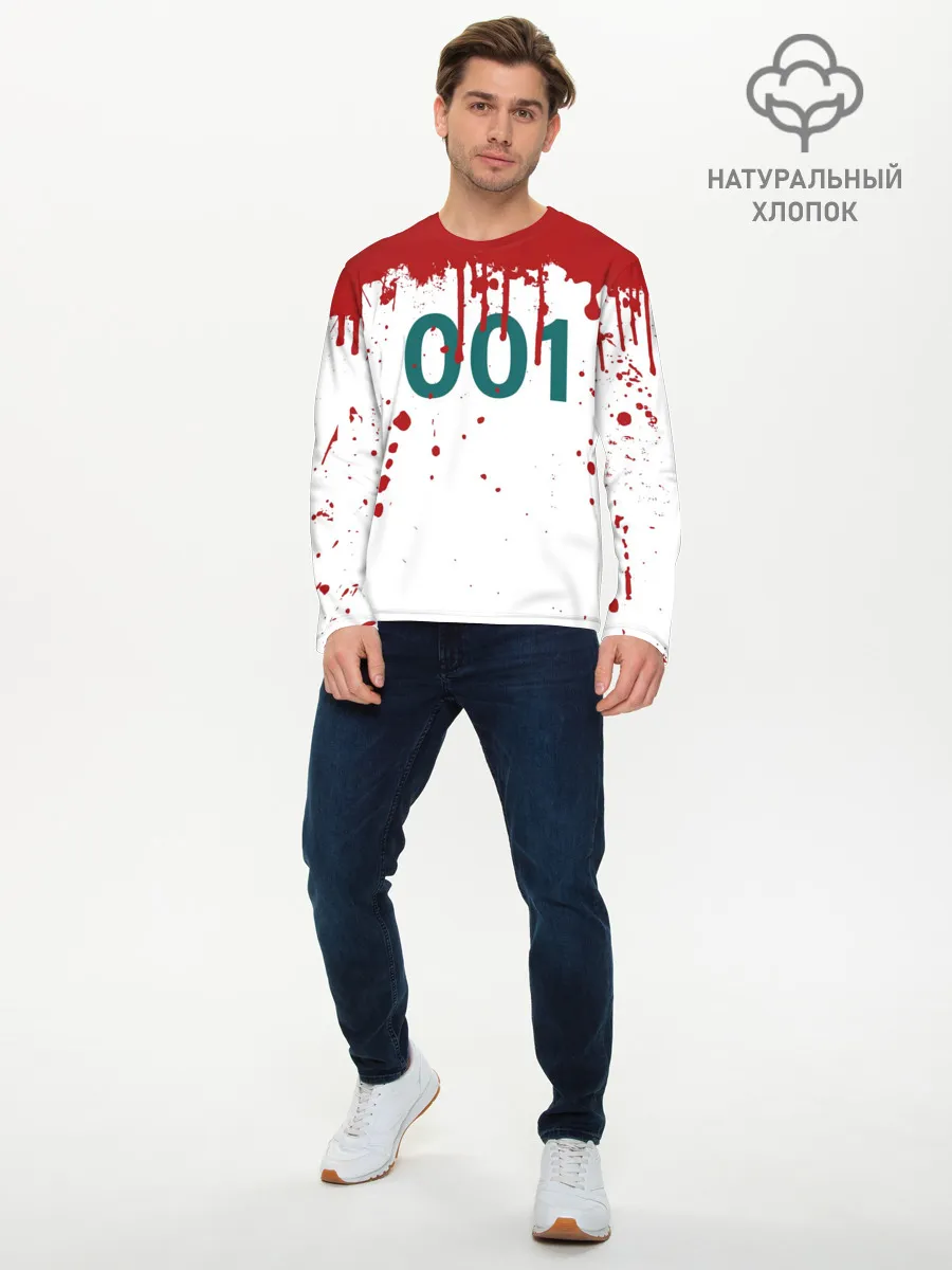 Мужской лонгслив базовый / ИГРА В КАЛЬМАРА ПЕРСОНАЖ 001 КРОВЬ