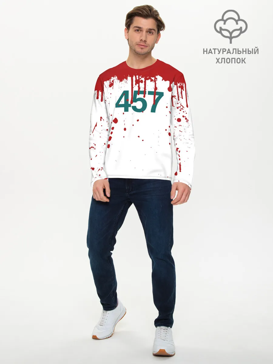 Мужской лонгслив базовый / ИГРА В КАЛЬМАРА ПЕРСОНАЖ 457 КРОВЬ