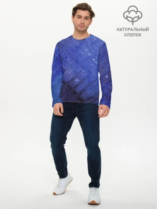 Мужской лонгслив базовый / Синие акварельные мазки