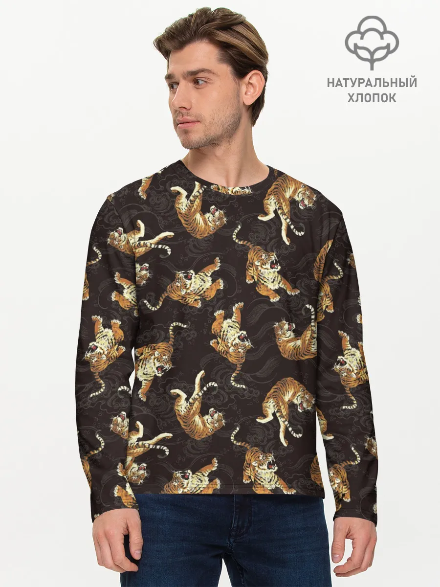 Мужской лонгслив базовый / Паттерн Японский тигр