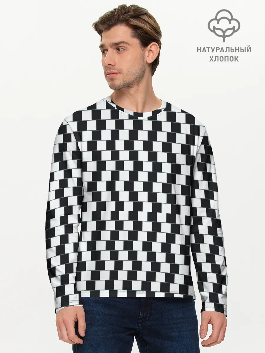 Мужской лонгслив базовый / Шахматная Иллюзия Искажения